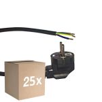 Flerpack 25x Noxion Power Strömkabel Svart - Schuko Europlug + Öppna ändar - 3m - 3 pole 0,75mm2